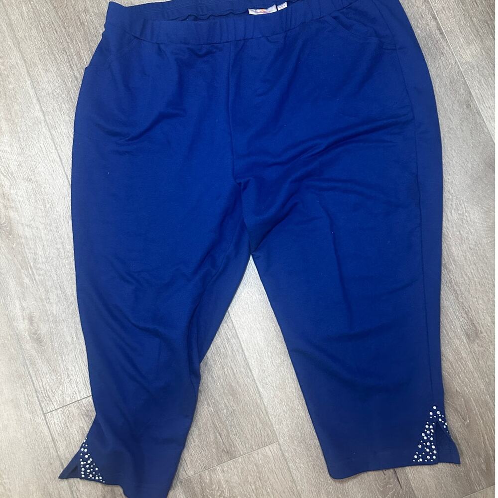 Quacker Factory Capri Pants XXL Blue Pull On Elastic Waist Sequin Hem - Picture 2 of 10